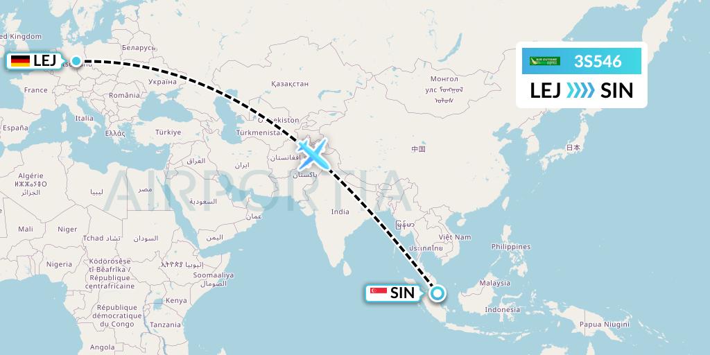 3S546 Air Antilles Express Flight Map: Leipzig to Singapore