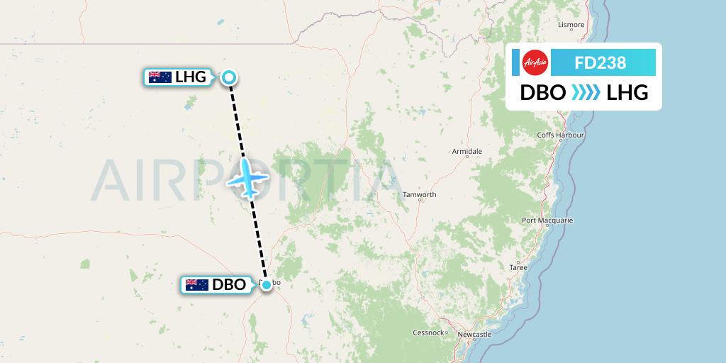 FD238 Thai AirAsia Flight Map: Dubbo to Australia
