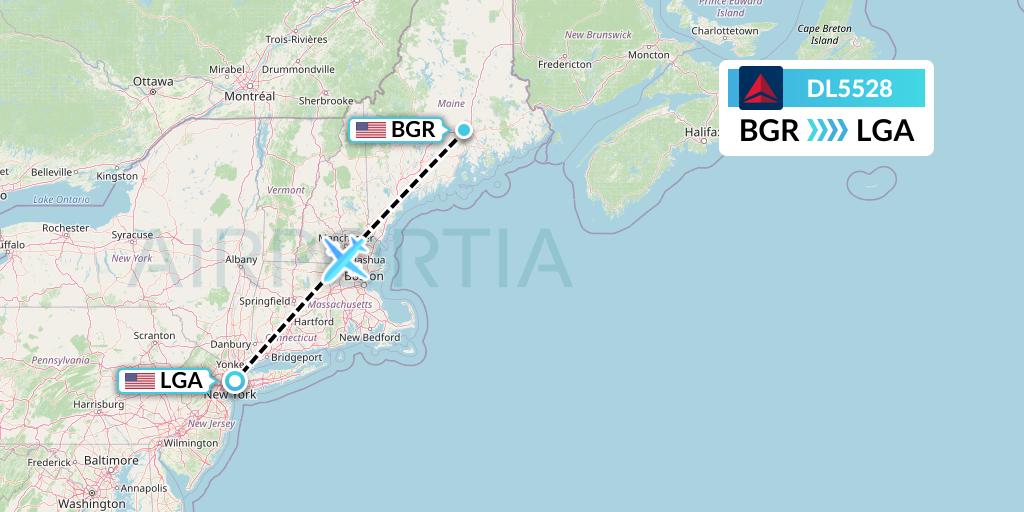 DL5528 Delta Air Lines Flight Map: Bangor to New York