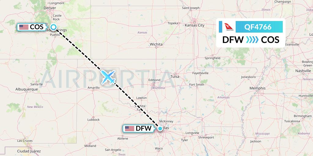 QF4766 Qantas Flight Map: Dallas to Colorado Springs