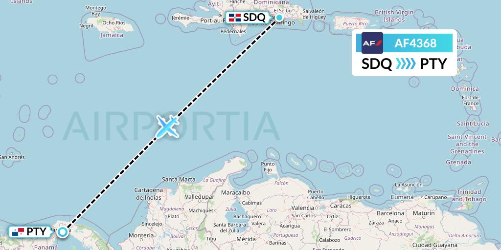 AF4368 Air France Flight Map: Santo Domingo to Panama City