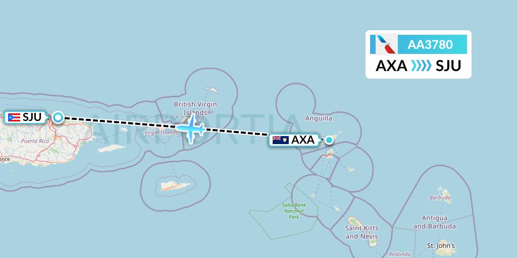 AA3780 American Airlines Flight Map: The Valley to San Juan