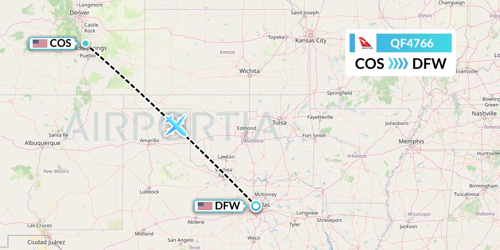 QF4766 Qantas Flight Map: Colorado Springs to Dallas