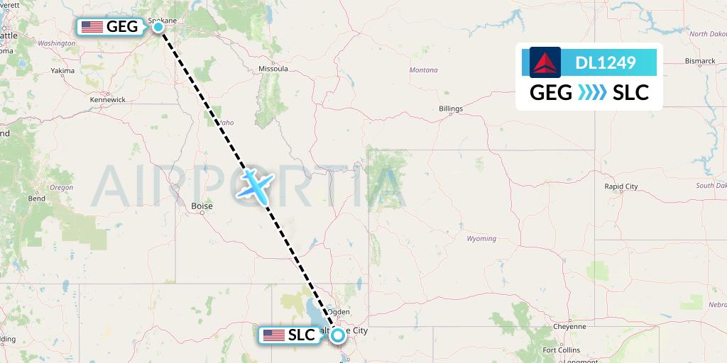 DL1249 Delta Air Lines Flight Map: Spokane to Salt Lake City