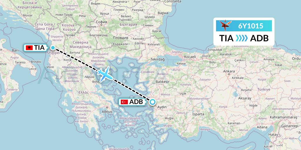 6Y1015 SmartLynx Flight Map: Tirana to Izmir