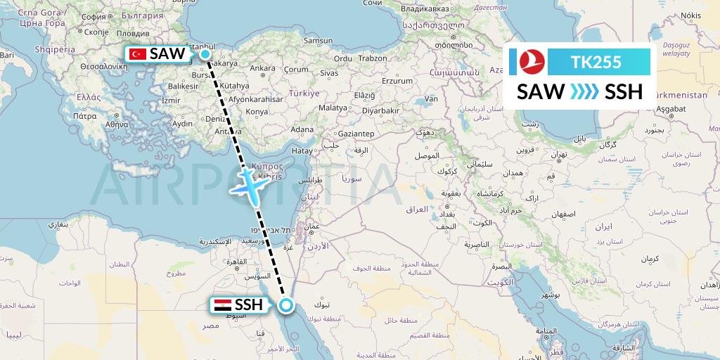 TK255 Turkish Airlines Flight Map: Istanbul to Sharm el-Sheikh