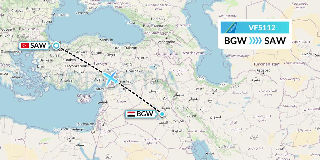 VF5112 ValuAir Flight Map: Baghdad to Istanbul