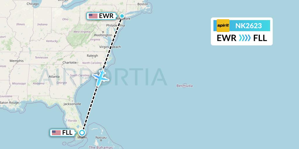 NK2623 Spirit Airlines Flight Map: New York to Fort Lauderdale