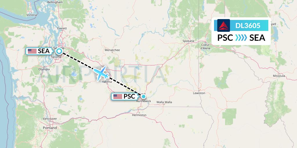 DL3605 Delta Air Lines Flight Map: Pasco to Seattle