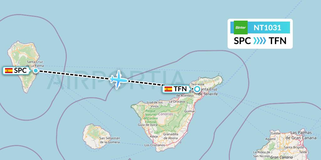 NT1031 Binter Canarias Flight Map: La Palma to Tenerife