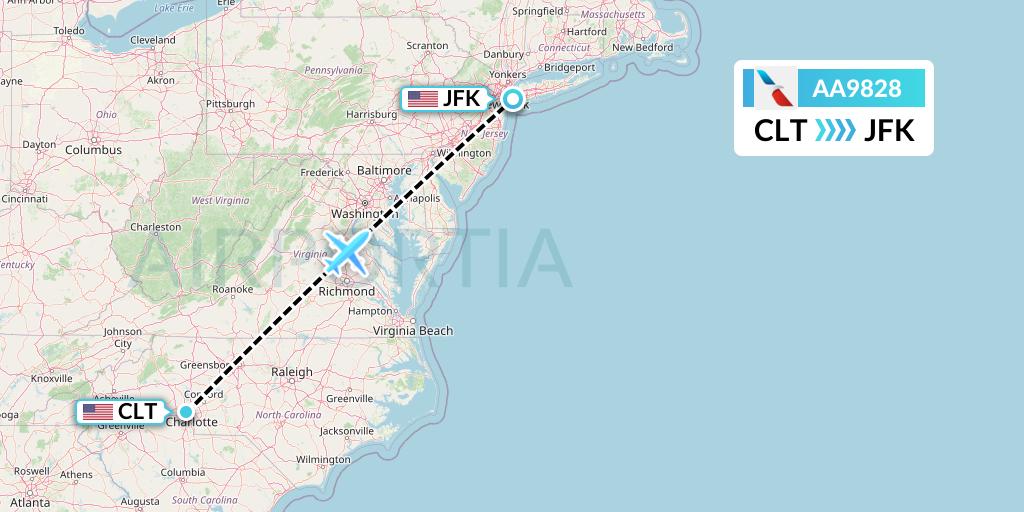 AA9828 American Airlines Flight Map: Charlotte to New York