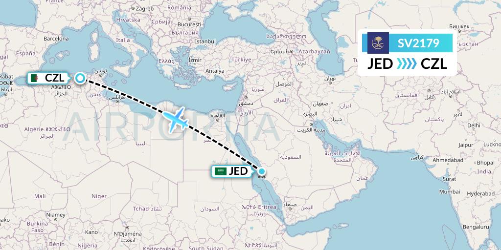 SV2179 Saudi Arabian Airlines Flight Map: Jeddah to Constantine