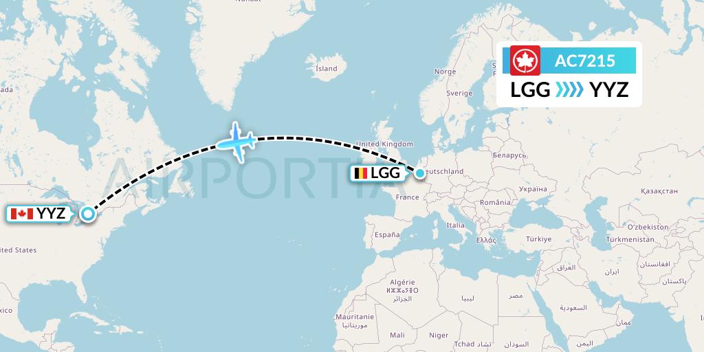 AC7215 Air Canada Flight Map: Liege to Toronto