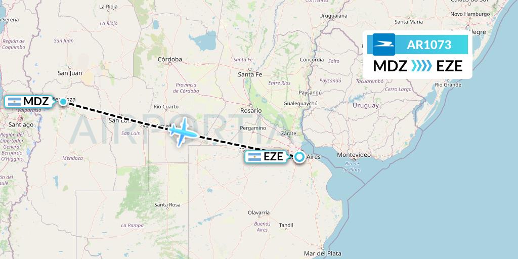 AR1073 Aerolineas Argentinas Flight Map: Mendoza to Buenos Aires