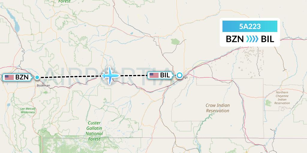 5A223 Alpine Air Express Flight Map: Bozeman to Billings