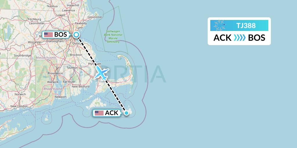 TJ388 Tradewind Aviation Flight Map: Nantucket to Boston