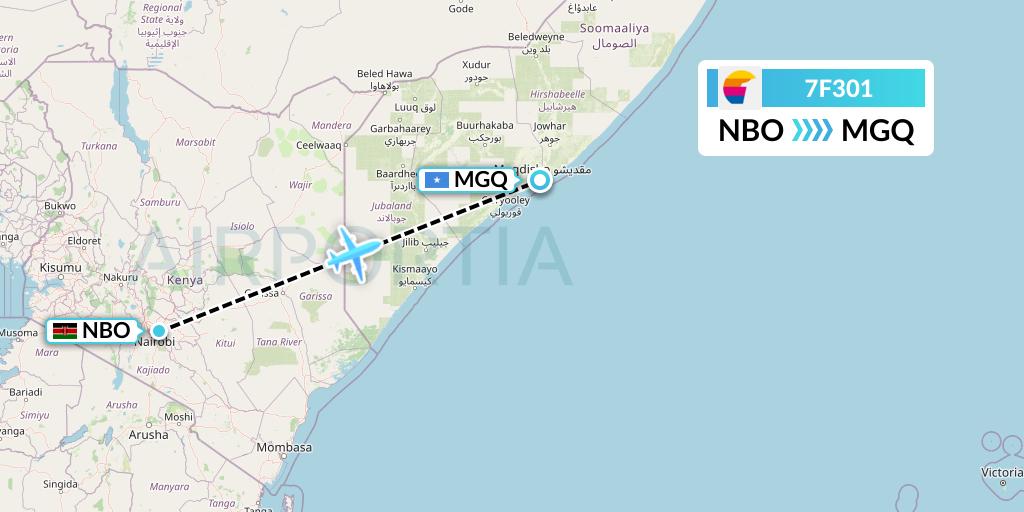 7F301 First Air Flight Map: Nairobi to Mogadishu
