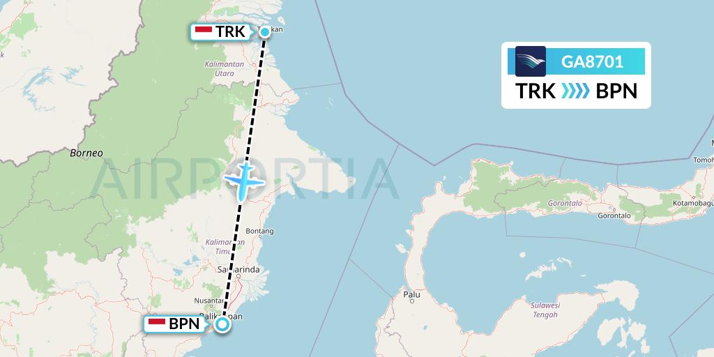 GA8701 Garuda Indonesia Flight Map: Tarakan to Balikpapan