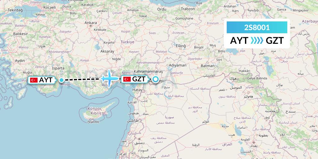 2S8001 Star Equatorial AL Flight Map: Antalya to Gaziantep