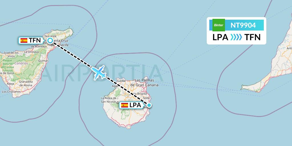 NT9904 Binter Canarias Flight Map: Las Palmas to Tenerife