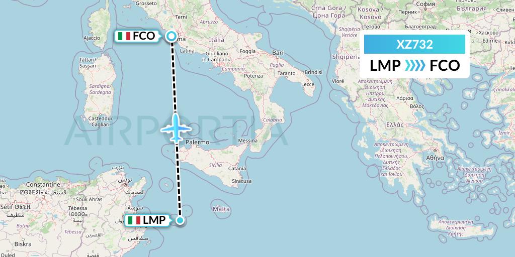 XZ732 Aeroitalia Flight Map: Lampedusa to Rome