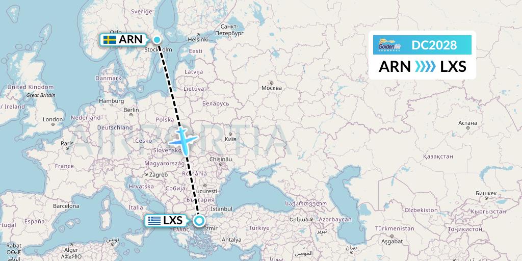 DC2028 Braathens Regional Flight Map: Stockholm to Lemnos