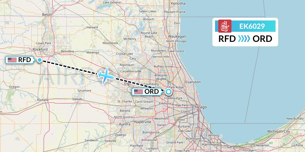 EK6029 Emirates Flight Map: Chicago to Chicago