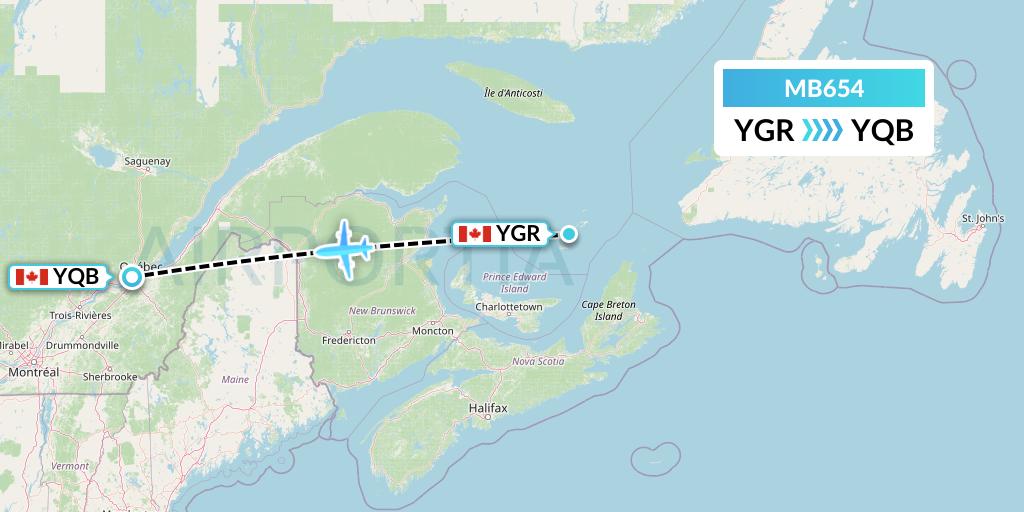MB654 MNG Airlines Flight Map: Iles-de-la-Madeleine to Quebec