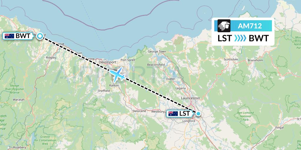 AM712 Aeromexico Flight Map: Launceston to Burnie
