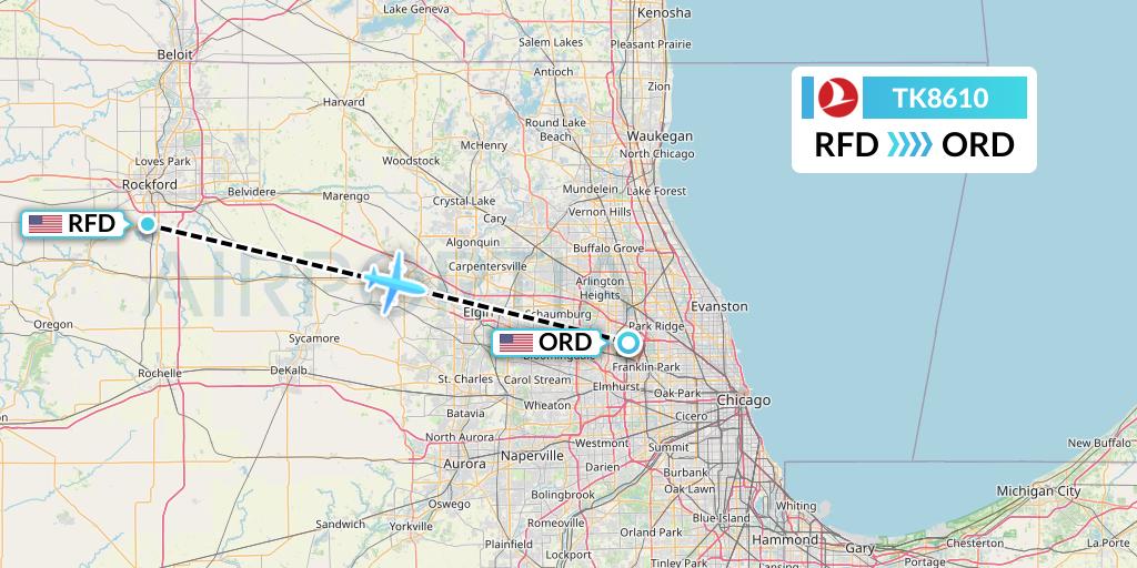 TK8610 Turkish Airlines Flight Map: Chicago to Chicago