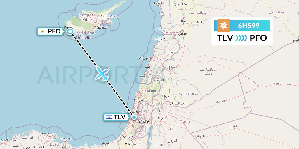 6H599 Israir Airlines Flight Map: Tel Aviv to Pafos