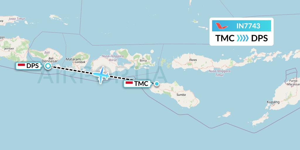 IN7743 NAM Air Flight Map: Tambolaka to Denpasar