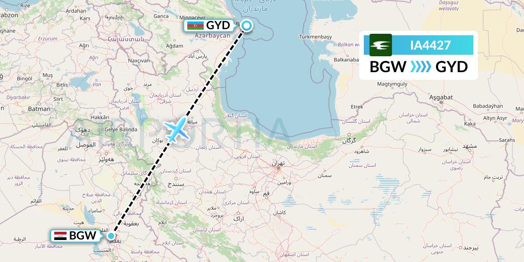IA4427 Iraqi Airways Flight Map: Baghdad to Baku