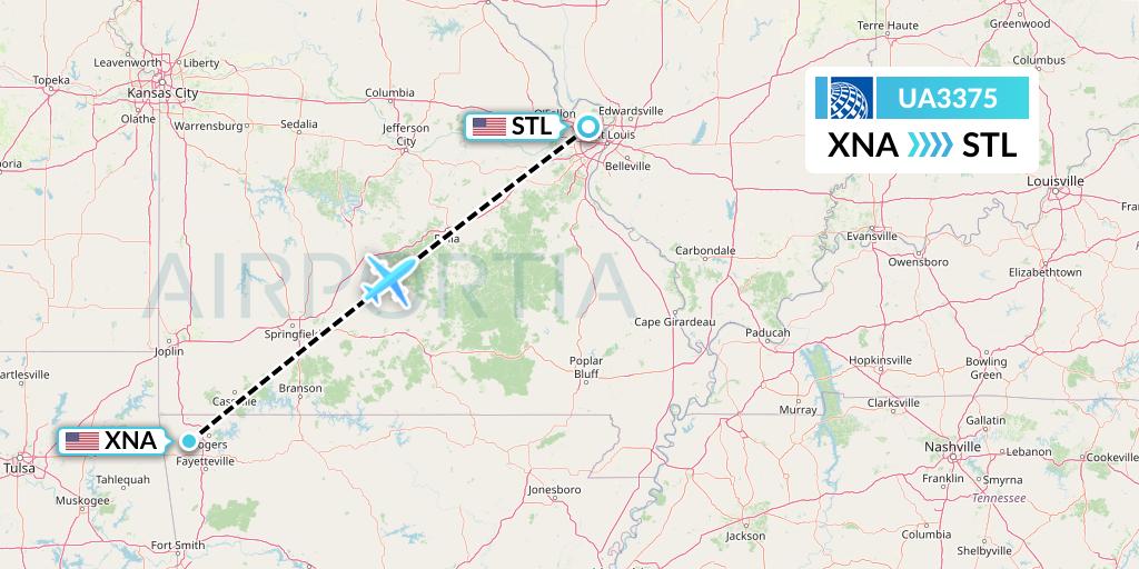 UA3375 United Airlines Flight Map: Bentonville to St. Louis