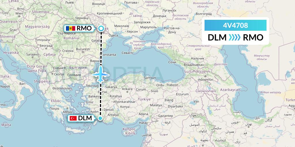 4V4708 FGW Aviation Flight Map: Dalaman to Chisinau