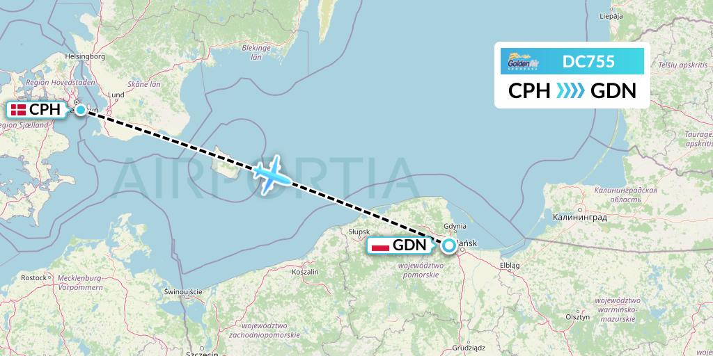 DC755 Braathens Regional Flight Map: Copenhagen to Gdansk