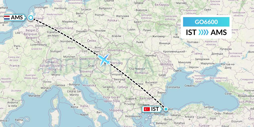 GO6600 ULS Airlines Cargo Flight Map: Istanbul to Amsterdam
