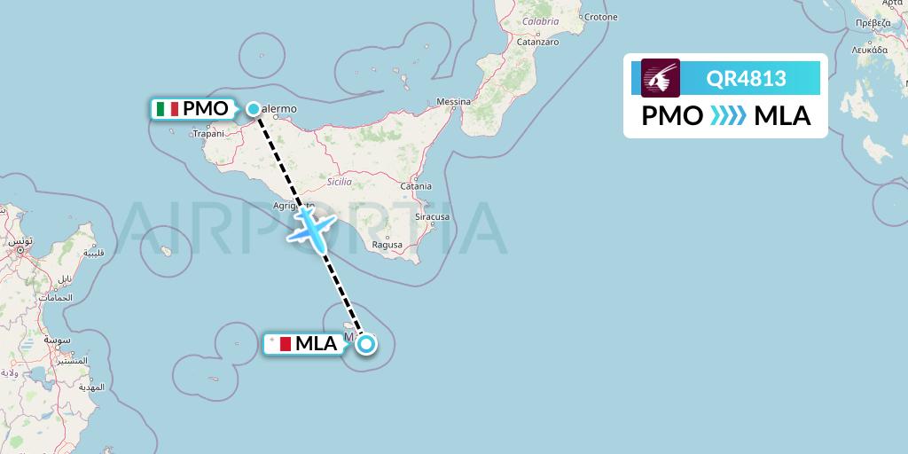 QR4813 Qatar Airways Flight Map: Palermo to Malta