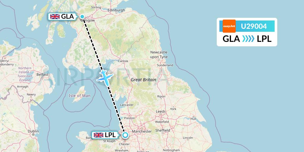 U29004 EasyJet Flight Map: Glasgow to Liverpool