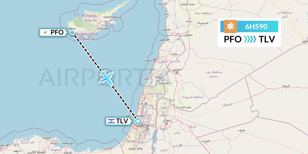 6H590 Israir Airlines Flight Map: Pafos to Tel Aviv