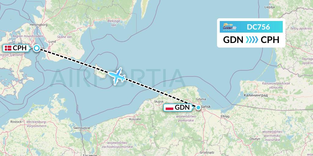 DC756 Braathens Regional Flight Map: Gdansk to Copenhagen