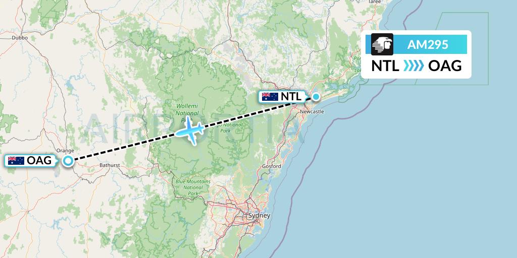 AM295 Aeromexico Flight Map: Newcastle to Orange