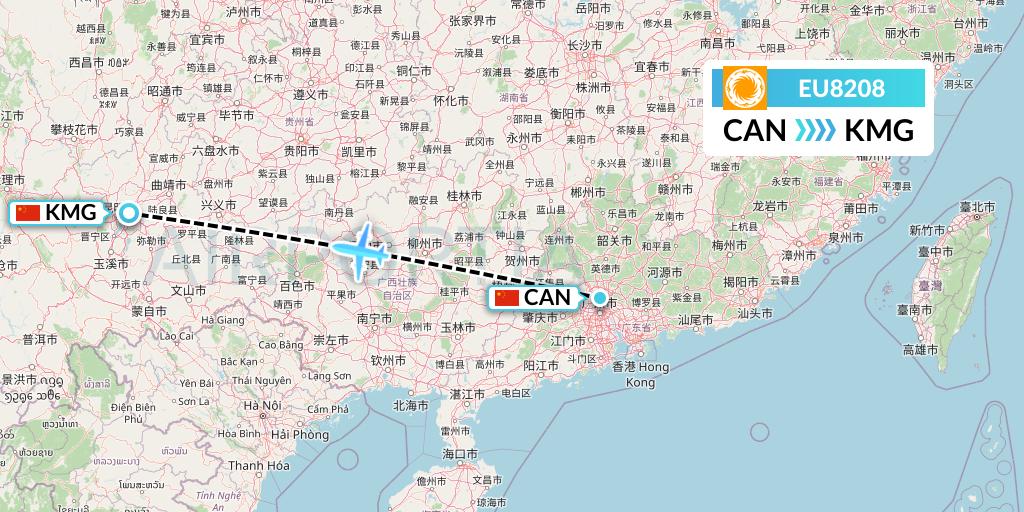 EU8208 Chengdu Airlines Flight Map: Guangzhou to Kunming