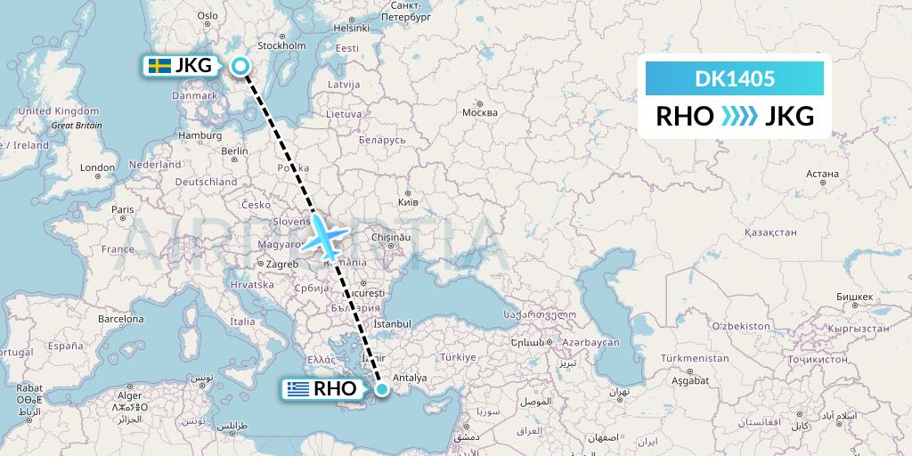 DK1405 Thomas Cook Airlines Scandinavia Flight Map: Rhodes to Jonkoping