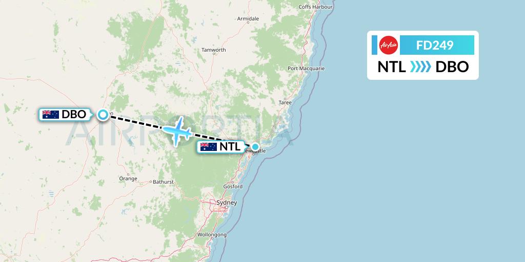 FD249 Thai AirAsia Flight Map: Newcastle to Dubbo