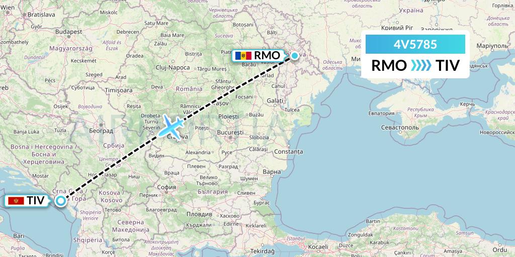 4V5785 FGW Aviation Flight Map: Chisinau to Tivat