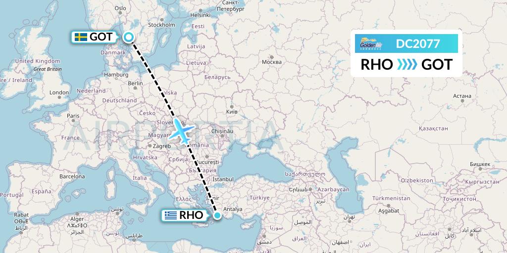 DC2077 Braathens Regional Flight Map: Rhodes to Gothenburg