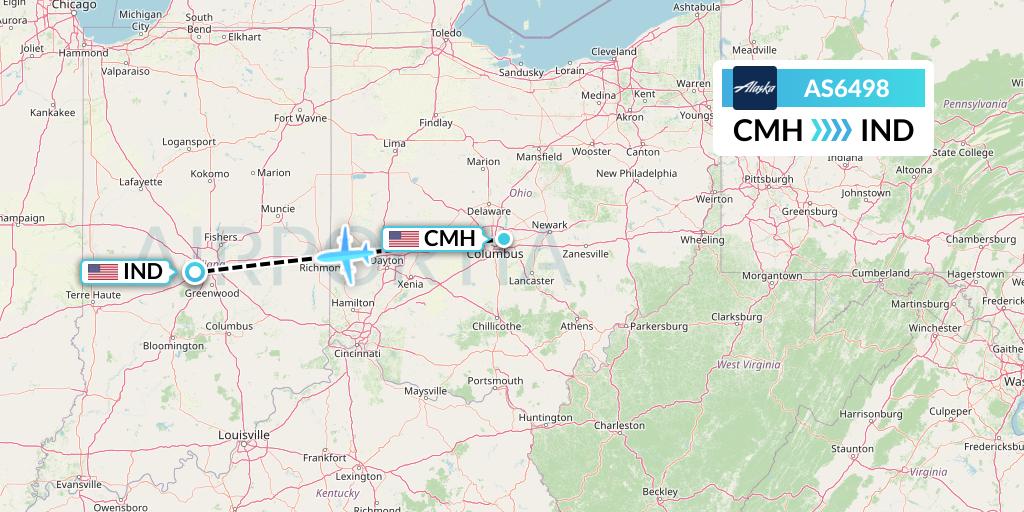 AS6498 Alaska Airlines Flight Map: Columbus to Indianapolis