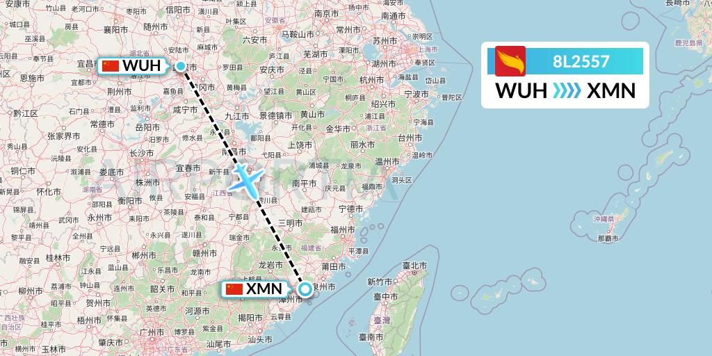 8L2557 Lucky Air Flight Map: Wuhan to Xiamen