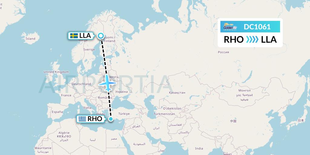 DC1061 Braathens Regional Flight Map: Rhodes to Lulea